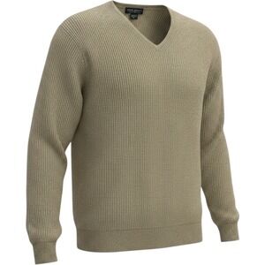 Mark Shale Mens XL 100% Cashmere V-Neck Ribbed Sweater Tan Beige Knit Pullover